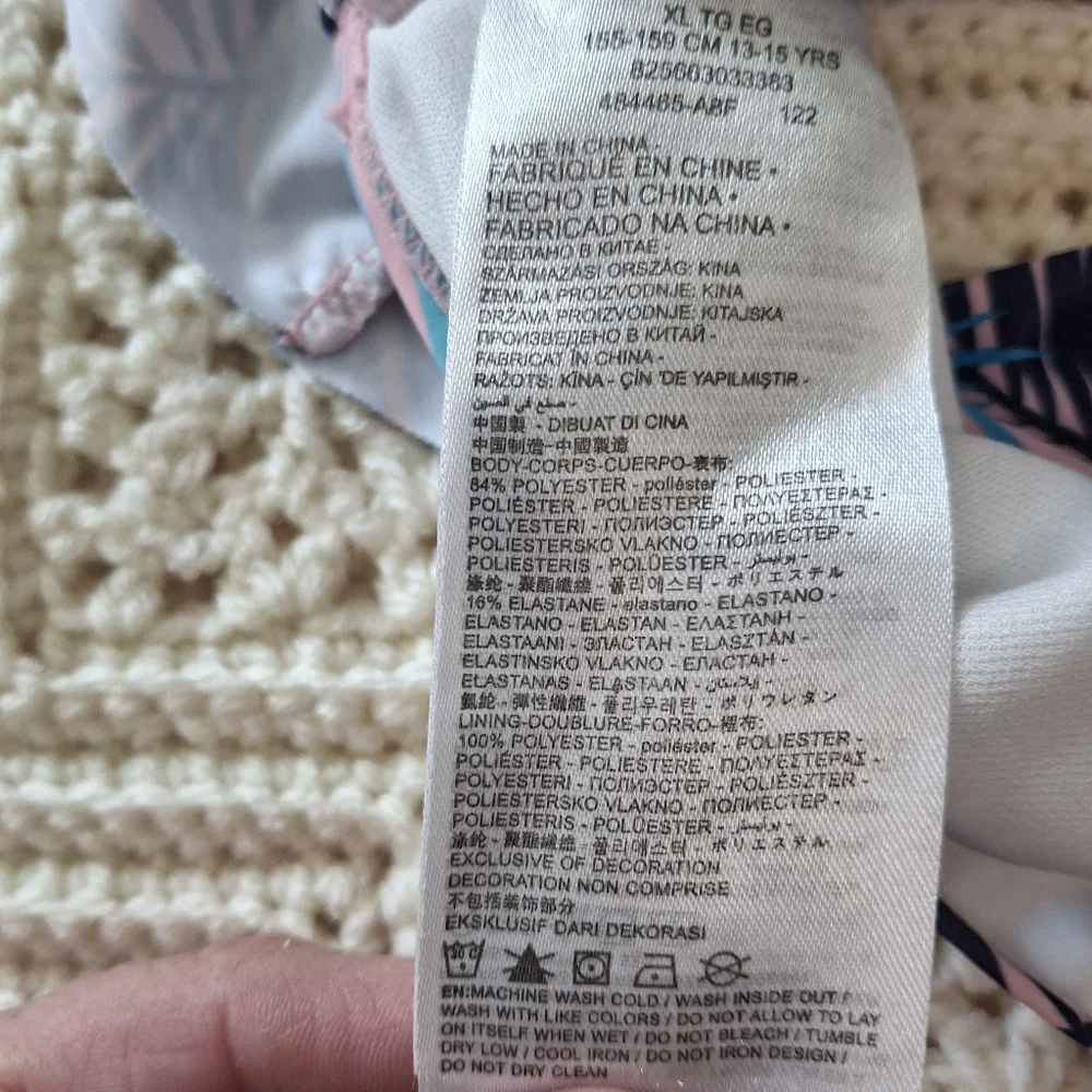 Youth Hurley 2 Piece Swimsuit Pink Blue Palm Print Size XL